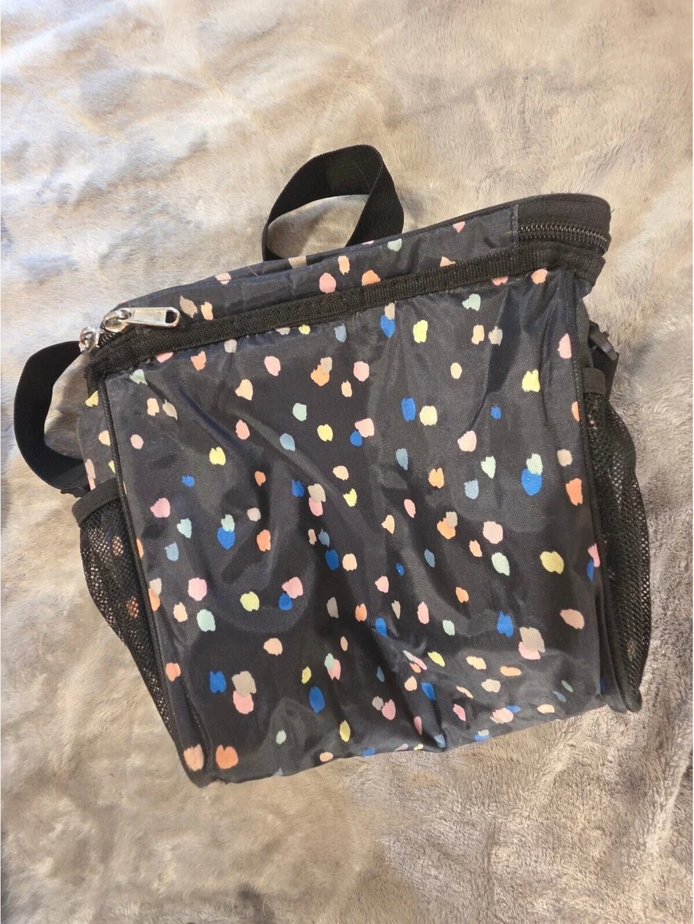 flofly black multicolor print lunch bag